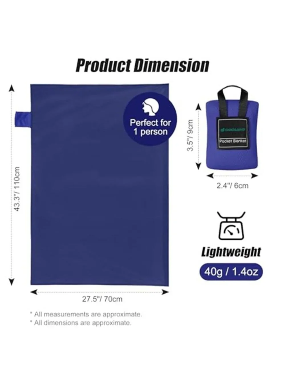Waterproof Beach Blanket Sandproof Nylon Picnic Camping Mat Lightweight Blue